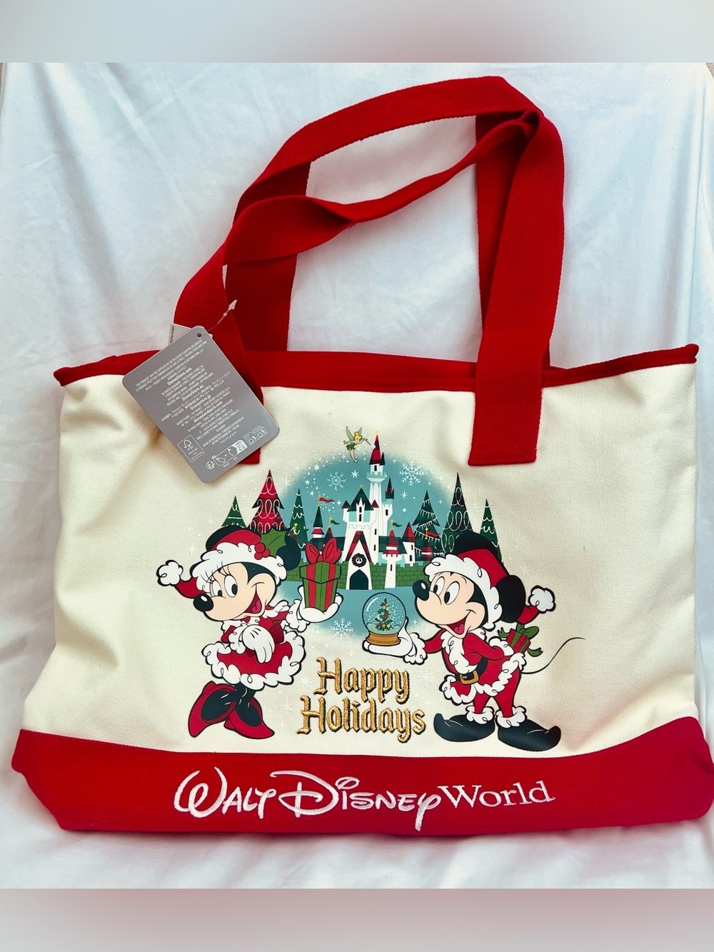 2025 Disney Park Mickey & Minnie Mouse Happy Holidays Christmas Zipper Tote Bag